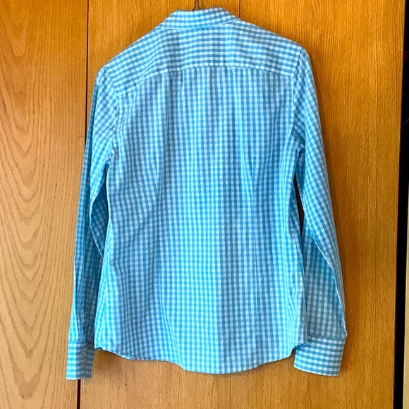New Lands’ End size 2 aqua blue white button down shirt blouse gingham plaid - Picture 2 of 7